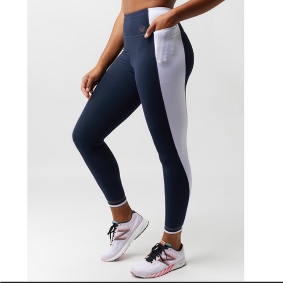 New Balance Womens Lynx Run Tight with Pockets in White/Navy Size Small - Picture 4 of 10